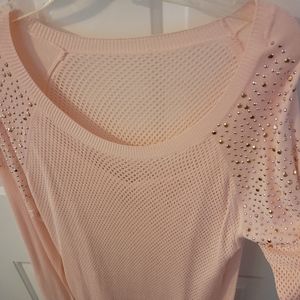 Thalia Dressy long sleeved pink 2 PC sweater w/sequins L